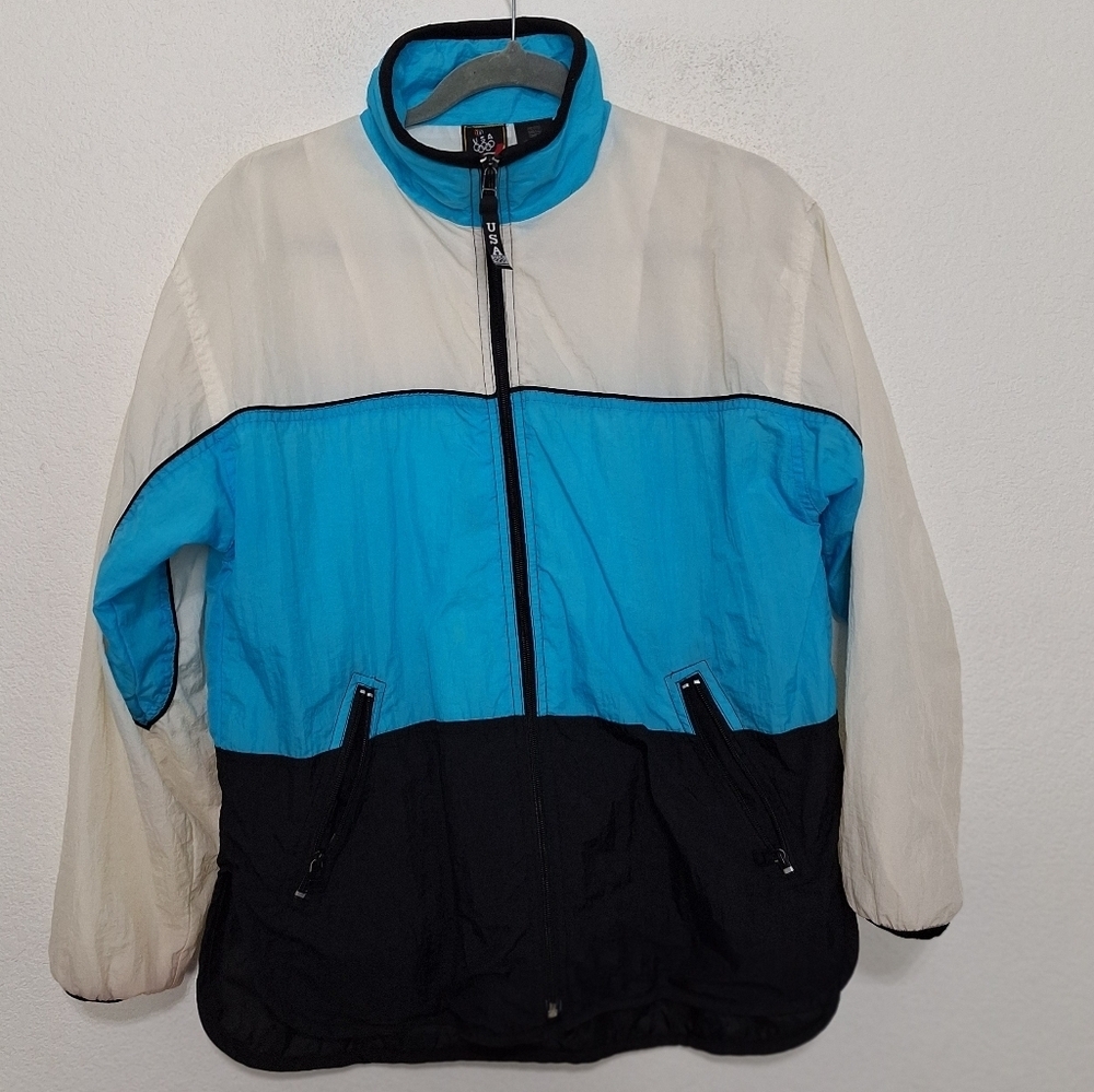 USA Olympics JCPenney Vintage Multicolor Retro Sporty Windbreaker Jacket Size SP